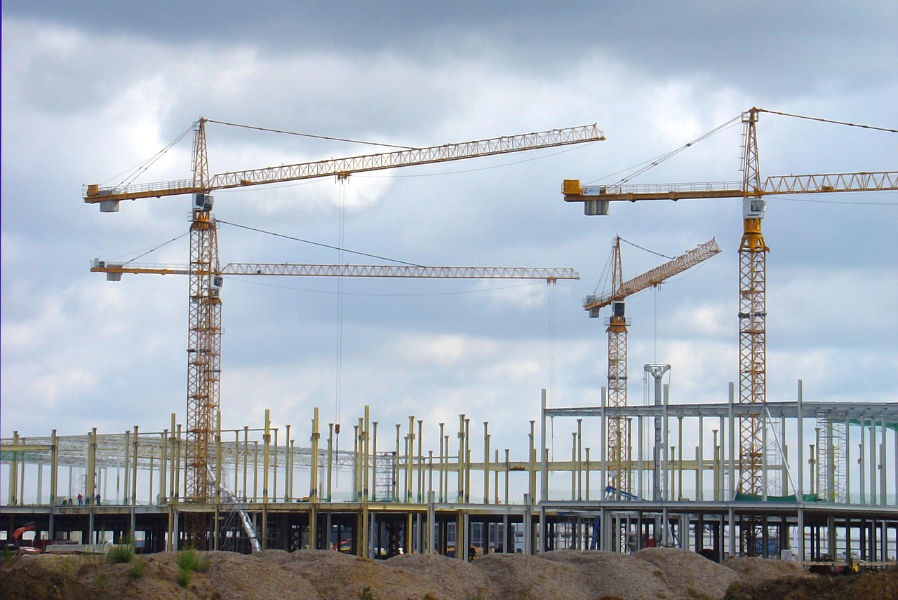 digital construction, construction site, cranes, building